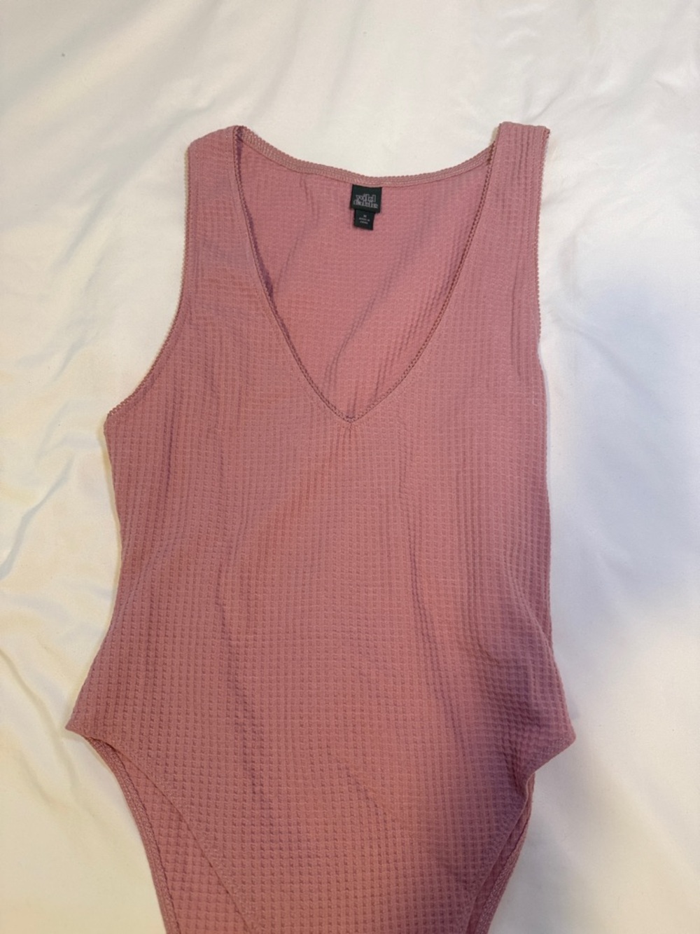 Mauve Waffle V-Neck Tank Bodysuit